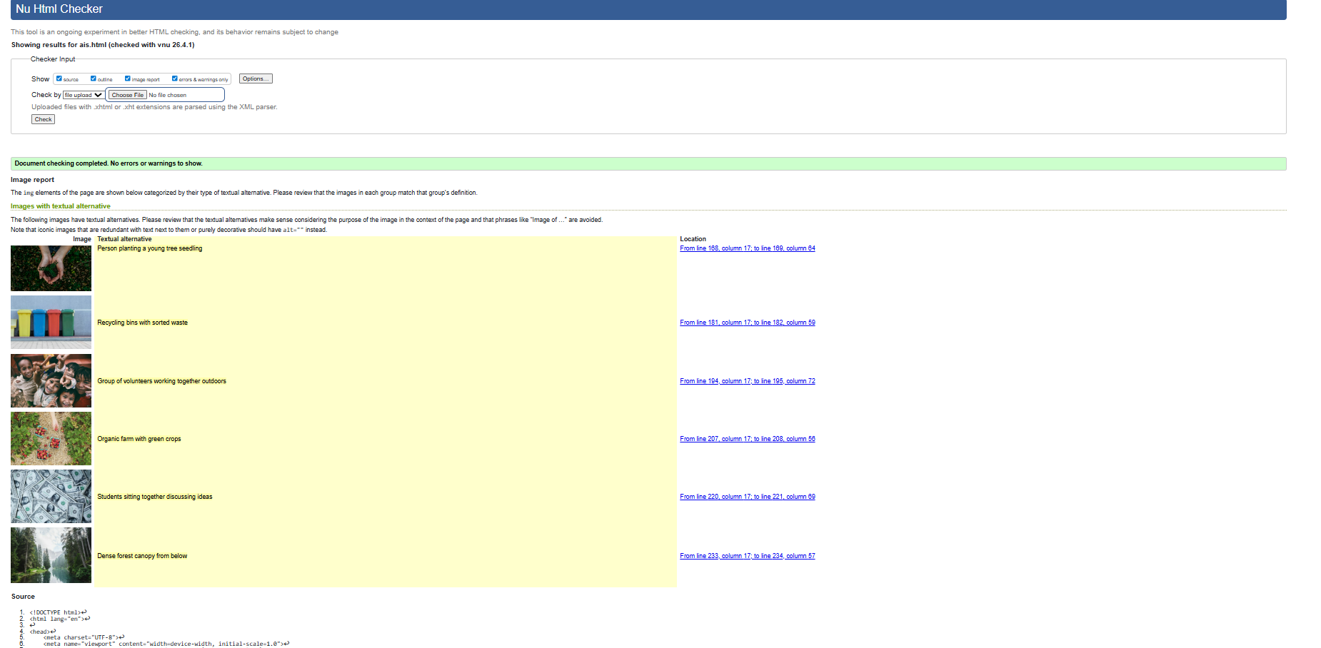 W3C HTML Validation for ais.html